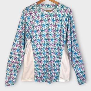 Premium Gear by Tormenter Fishing Shirt Womens LARGE Blue Starfish SPF50 EUC